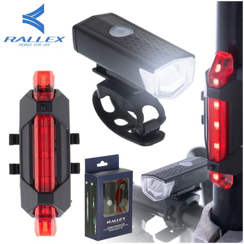RALLEX Lampka rowerowa LED zestaw tył-przód na rower kierownicę USB RALLEX Lampka rowerowa LED zestaw tył-przód na rower kierownicę USB