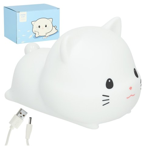 Lampka nocna dla dzieci silikonowa USB biała kotek leżący Lampka nocna dla dzieci silikonowa USB biała kotek leżący