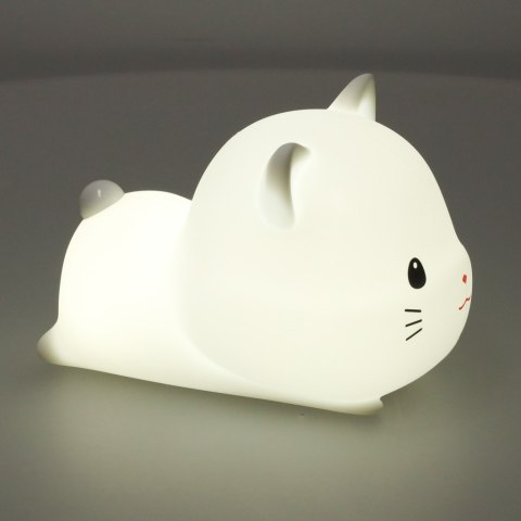 Lampka nocna dla dzieci silikonowa USB biała kotek leżący Lampka nocna dla dzieci silikonowa USB biała kotek leżący